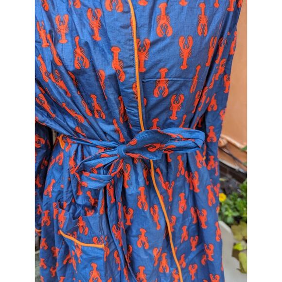 Malabar Bay Organic Cotton Novelty Robe Size M Kimono Belt Blue Lobster Seafood - Picture 2 of 5